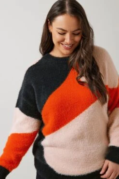 EVANS Curve Orange Colourblock Fluffy Knitted Jumper 14 EVANS Curve Orange Colourblock Fluffy Knitted Jumper -Evans Boutique a59882c0 44c4 45 615754 D