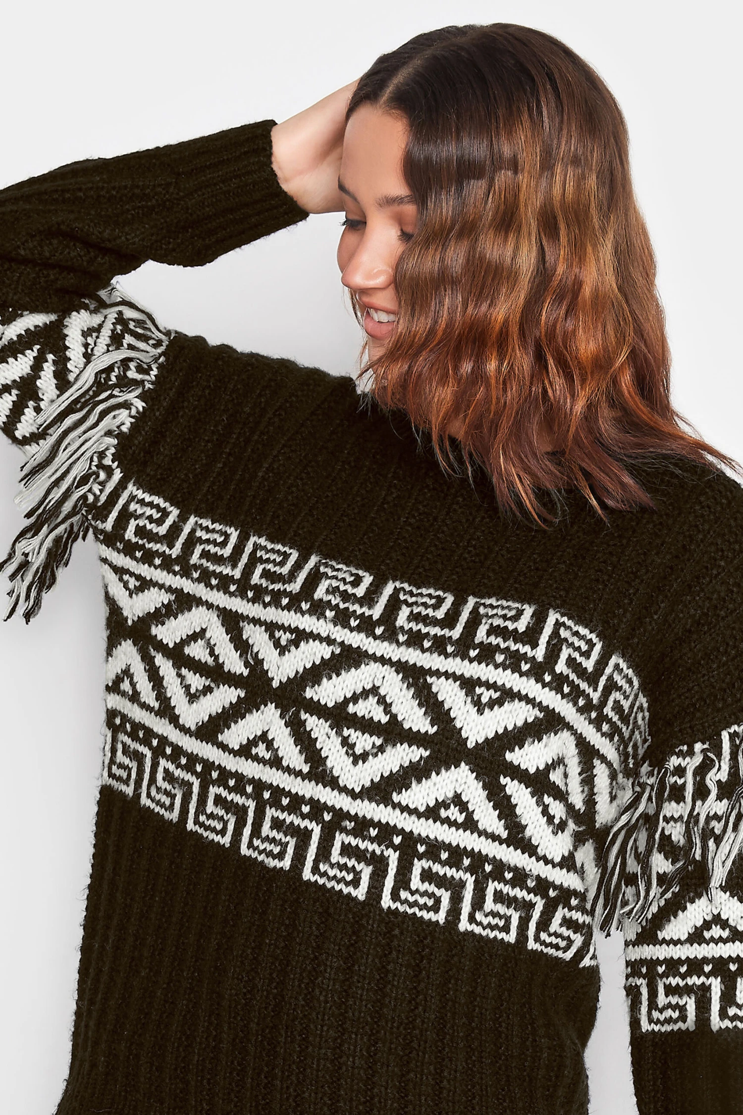 LTS Tall Black Jacquard Tassel Knit Jumper 7 LTS Tall Black Jacquard Tassel Knit Jumper – Image 5