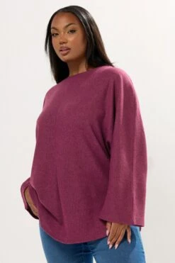 YOURS Curve Pull Côtelé Doux Au Toucher Rose Foncé