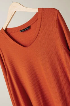 EVANS Curve Rust Orange Premium Ribbed Modal Blend Swing Top -Evans Boutique a5dadf85 f4ed 44 615717 P1