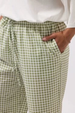 YOURS Curve Pantalon Large à Carreaux Vichy Vert Sauge -Evans Boutique a60680a8 f68e 4e 310289 D