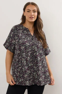 YOURS Curve Chemisier Violet à Imprimé Floral Et Col Cranté