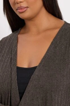 YOURS Curve Cardigan Côtelé Marron Effet Cascade Midaxi -Evans Boutique a6b2be5f 91f7 4f 322857 D