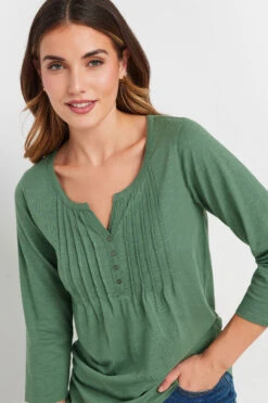 LTS Tall Khaki Green Henley Top 9 LTS Tall Khaki Green Henley Top -Evans Boutique a6f4f9f5 68e3 4b 355205 C