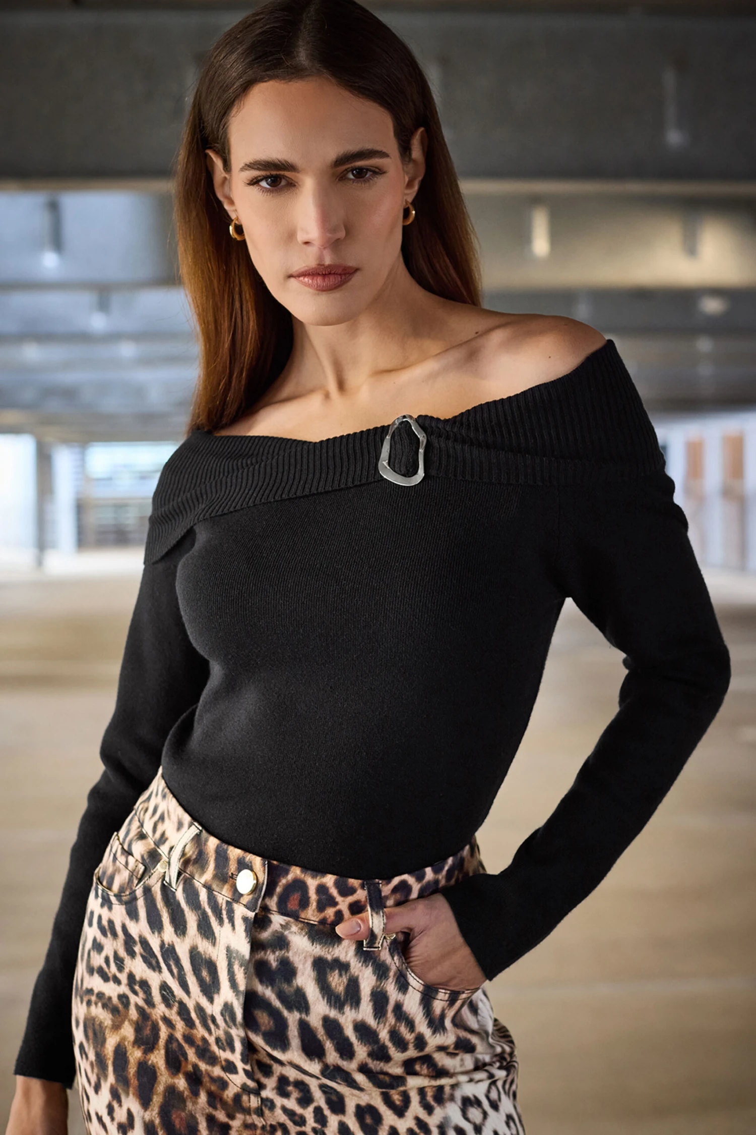 STAR Black Bardot Buckle Detail Jumper 3 STAR Black Bardot Buckle Detail Jumper