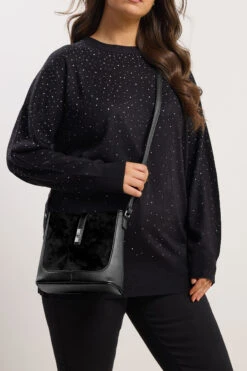 Black Faux Suede Cross Body Bag