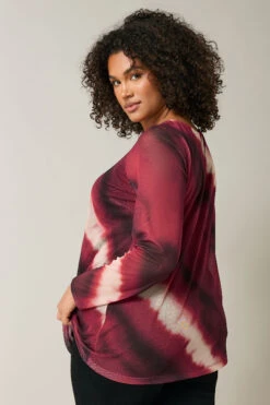 EVANS Curve Burgundy Red Abstract Print Mesh Swing Top -Evans Boutique a735905f 1338 41 615938 C