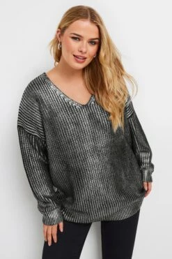 YOURS - Pull En Maille Noir & Gris Métallique Manches Longues 11 YOURS - Pull En Maille Noir & Gris Métallique Manches Longues -Evans Boutique a75de852 154d 4b 280422 B