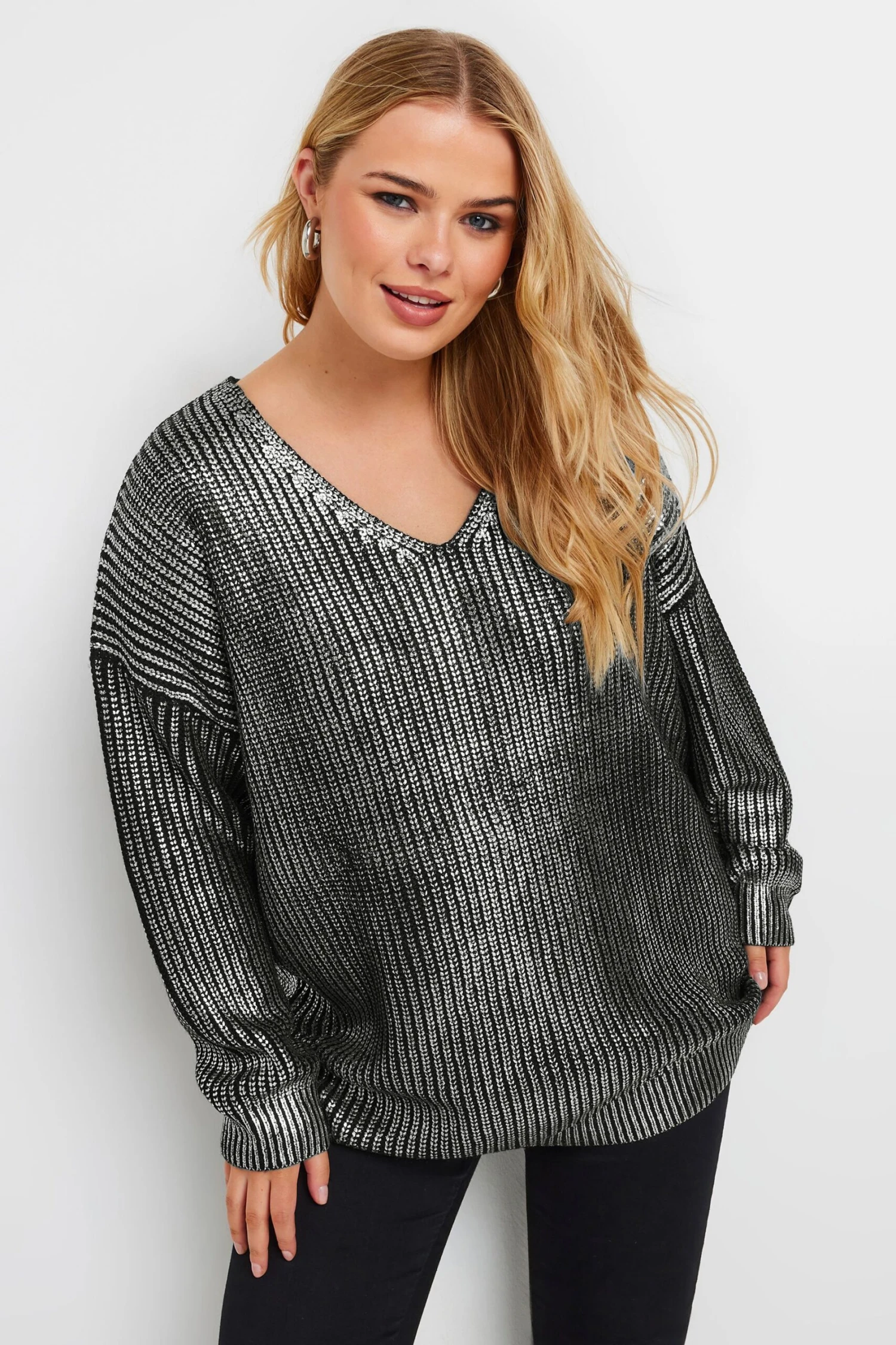 YOURS - Pull En Maille Noir & Gris Métallique Manches Longues 5 YOURS - Pull En Maille Noir & Gris Métallique Manches Longues – Image 3