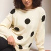 EVANS Curve Cream & Black Spot Knitted Jumper