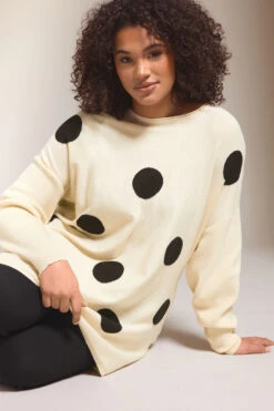 EVANS Curve Cream & Black Spot Knitted Jumper
