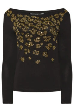 STAR Black Animal Embellished Top 15 STAR Black Animal Embellished Top -Evans Boutique a8332fe9 74eb 48 110873 X