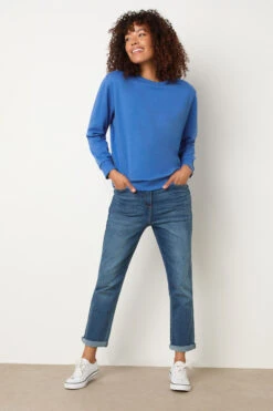 M&Co Blue Button Detail Sweatshirt 10 M&Co Blue Button Detail Sweatshirt -Evans Boutique a83efdc9 1eb2 4f 502609 B
