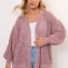 YOURS - Cardigan Rose Poudré En Maille Manches En Ballons -Evans Boutique a8ada91b 53e2 46 280601 A