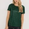 LTS Tall Green Crew Neck Sequin Top -Evans Boutique a8cdc4a0 415c 44 356616 A