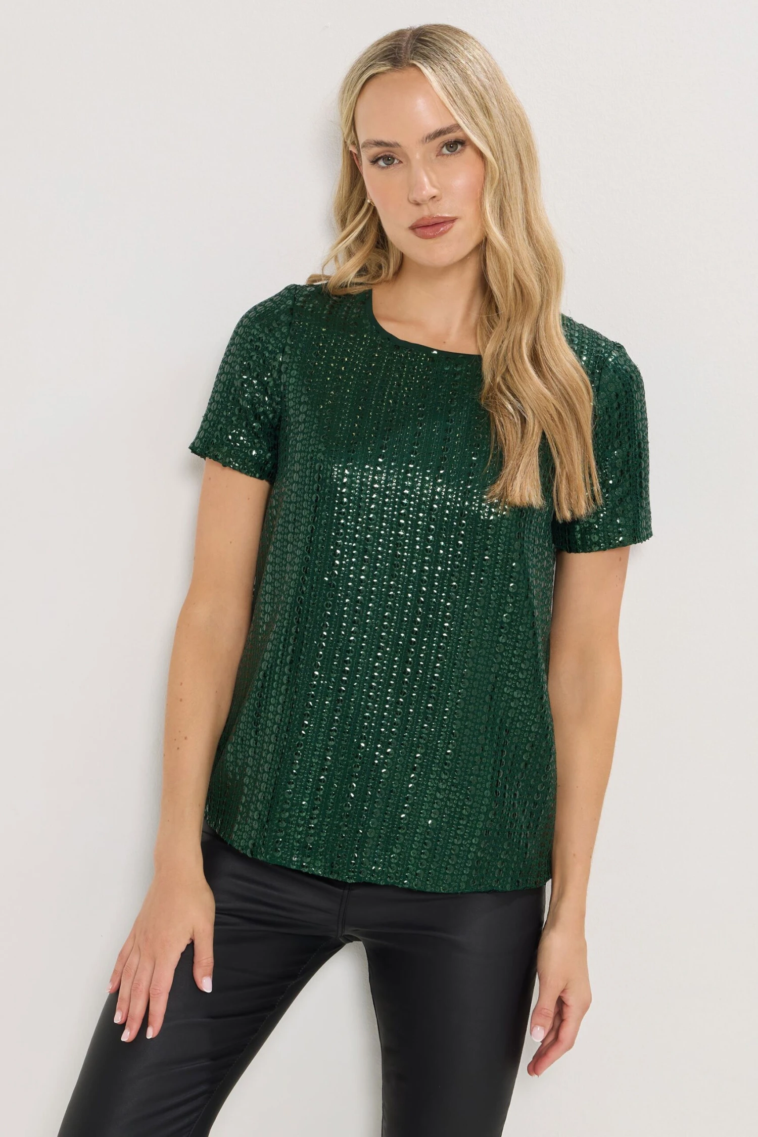 LTS Tall Green Crew Neck Sequin Top 3 LTS Tall Green Crew Neck Sequin Top