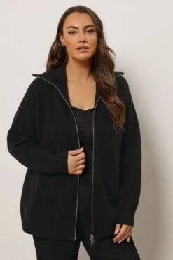 EVANS Curve Black Double Ended Zip Cardigan