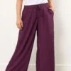 YOURS Curve Pantalon Large Froissé Rouge Vin