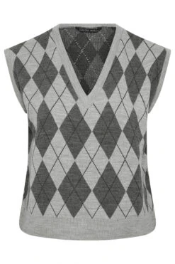 LIMITED COLLECTION - Pull Sans Manches Gris à Carreaux En Maille -Evans Boutique a92638f7 6a5e 4e 216657 X