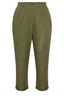 YOURS - Pantalon Vert Kaki Coupe Droite En Lin -Evans Boutique a9637f5f 3a43 40 310021 X