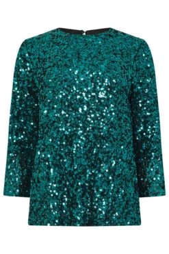 M&Co Green Sequin Flute Sleeve Top -Evans Boutique a96a7b37 7bdc 48 502583 X