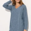 M&Co Blue V-Neck Cable Knit Tunic Jumper -Evans Boutique a9837df3 b85c 4f 502542 A