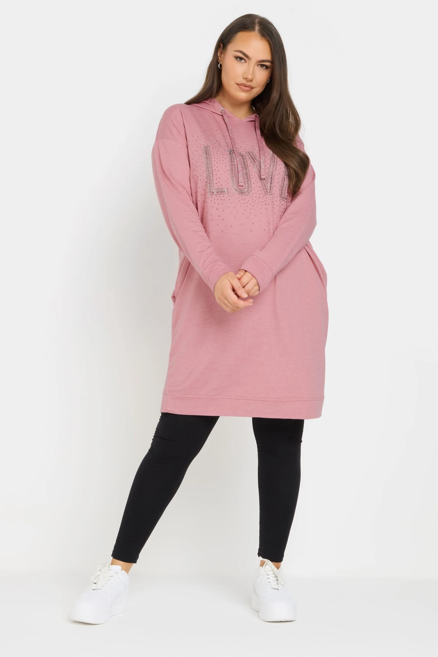 YOURS - Robe-Pull Rose à Capuche Strass 'Love' 3 YOURS - Robe-Pull Rose à Capuche Strass 'Love'