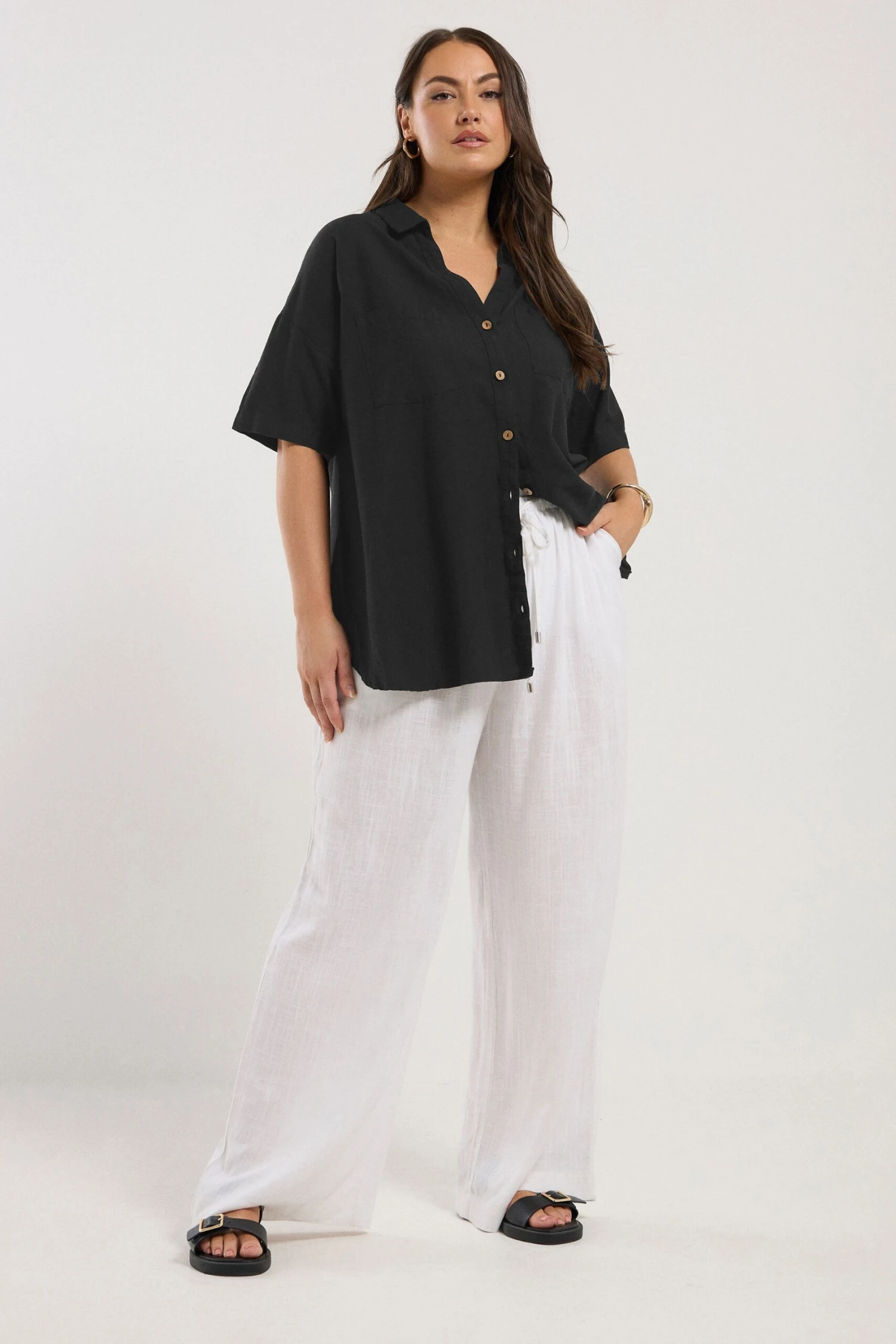 YOURS - Chemisier Noir Ample En Lin 4 YOURS - Chemisier Noir Ample En Lin – Image 2