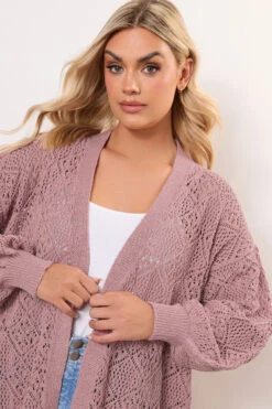 YOURS - Cardigan Rose Poudré En Maille Manches En Ballons -Evans Boutique ab2b8d47 2e28 40 280601 D