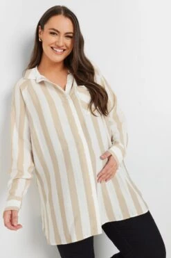 BUMP IT UP MATERNITY - Chemisier Beige & Blanc Design Rayures