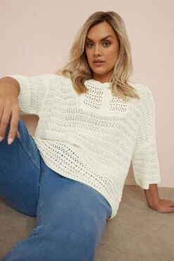 YOURS - Pull Crème En Maille Design Crochet