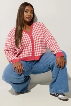 LIMITED COLLECTION - Cardigan Rose Corail Design à Carreaux