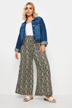 YOURS - Pantalon Wide Leg Noir Texturé Imprimé