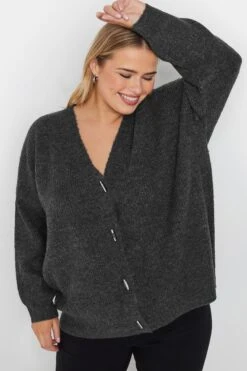 YOURS - Cardigan En Maille Gris Charbonneux Boutonné