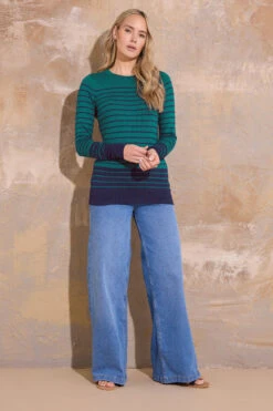 LTS Tall Dark Green Fine Knit Striped Jumper -Evans Boutique abfcb440 c444 48 354306 C