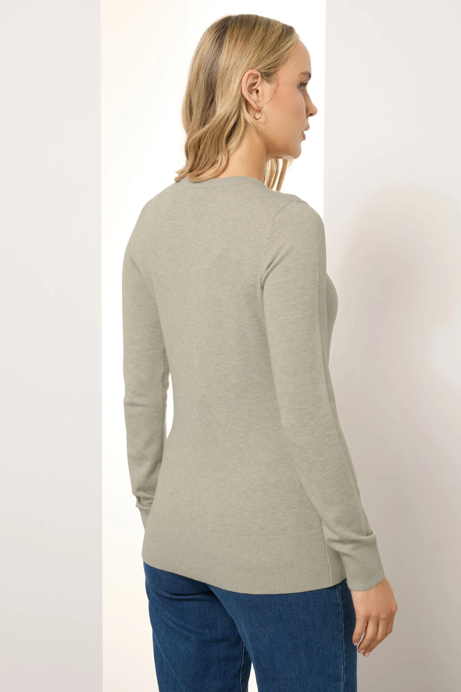 LTS Tall Cream Marl Crew Neck Button Cardigan 6 LTS Tall Cream Marl Crew Neck Button Cardigan – Image 4