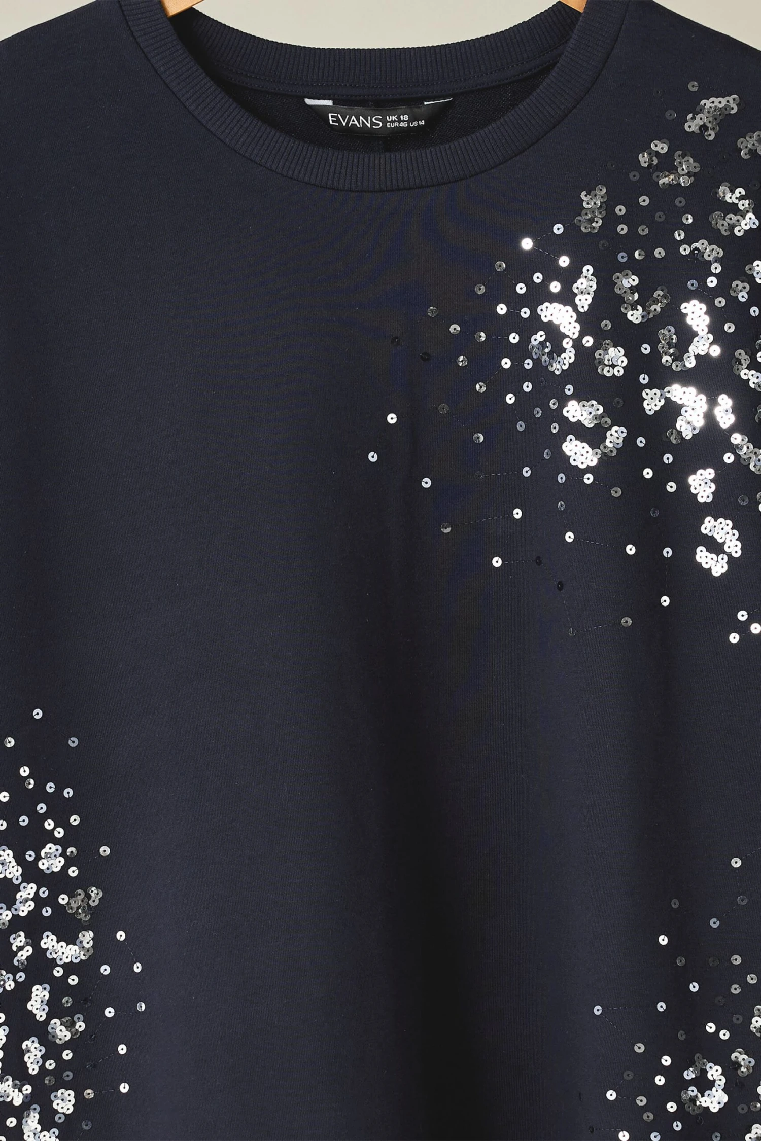EVANS Curve Navy Blue Leopard Sequin Embellished Sweatshirt 9 EVANS Curve Navy Blue Leopard Sequin Embellished Sweatshirt – Image 7