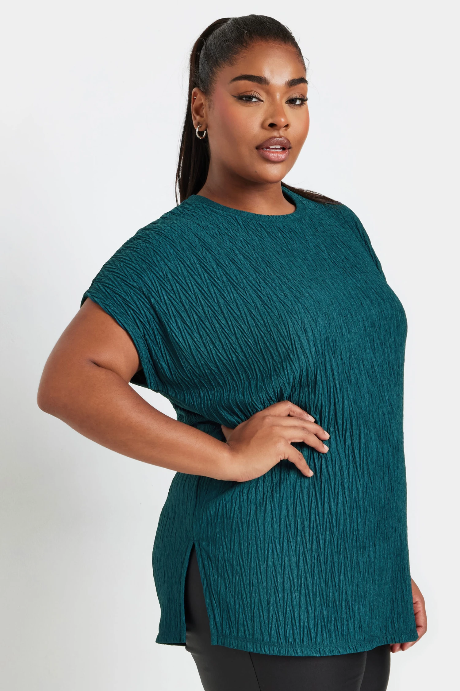 YOURS - Top Bleu Sarcelle Plissé Manches Courtes 3 YOURS - Top Bleu Sarcelle Plissé Manches Courtes