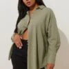 YOURS - Chemisier Vert Kaki Manches Longues En Lin 1 YOURS - Chemisier Vert Kaki Manches Longues En Lin -Evans Boutique ad0c8973 ad65 44 330620 A