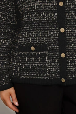 EVANS Curve Black Button Detail Textured Cardigan -Evans Boutique ad19c9cd 5e5d 4f 616128 D