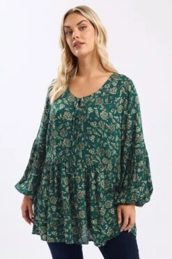 YOURS Curve Chemisier Vert à Imprimé Floral Et Col Noué