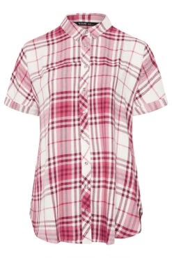 YOURS - Chemisier Rose & Blanc à Carreaux Ourlet Arrondi -Evans Boutique ad6f5cb9 183d 4f 330671 X