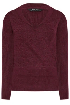LTS Tall Burgundy Red Knitted Wrap Jumper 11 LTS Tall Burgundy Red Knitted Wrap Jumper -Evans Boutique ad73000f 3911 45 356065 X