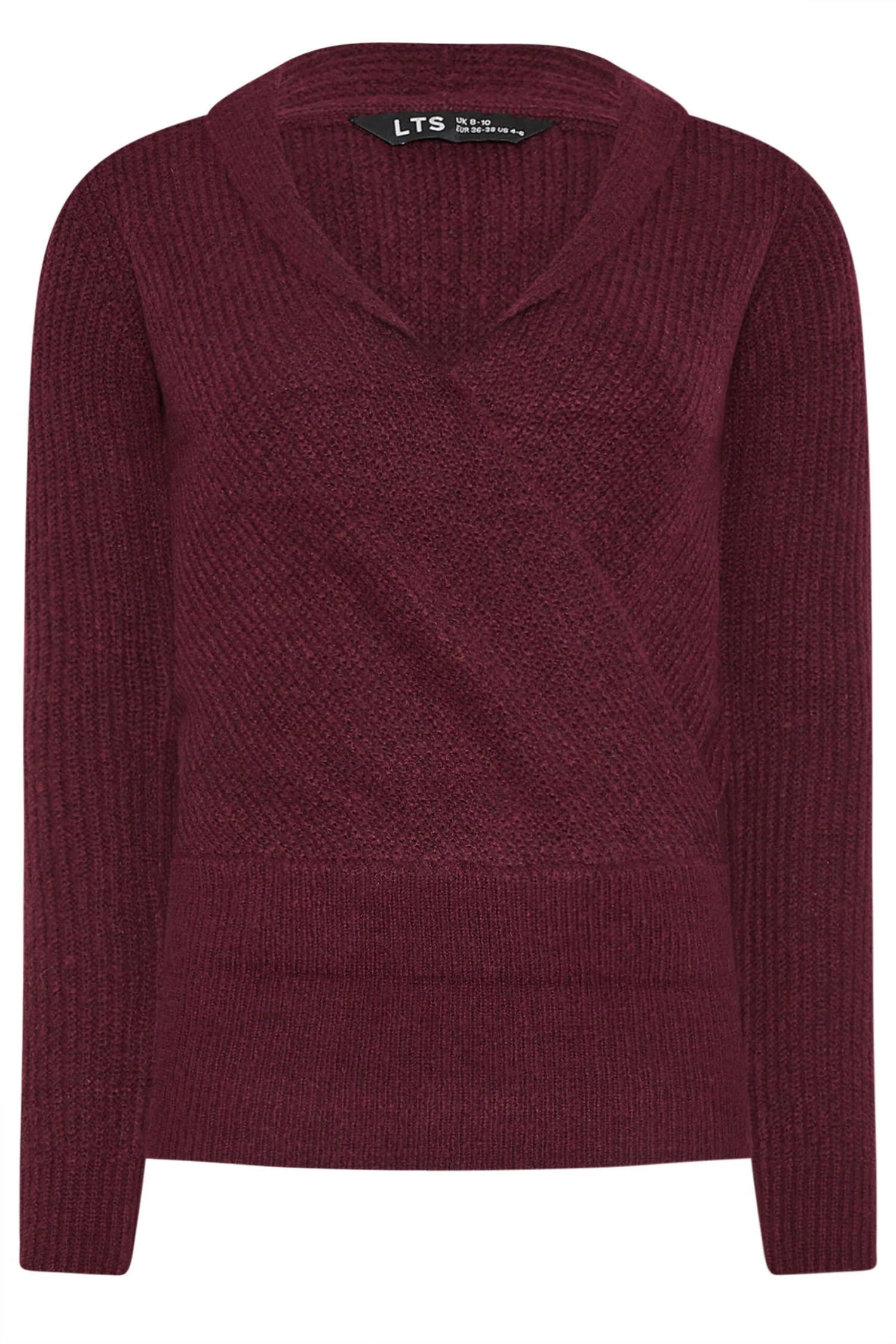 LTS Tall Burgundy Red Knitted Wrap Jumper 7 LTS Tall Burgundy Red Knitted Wrap Jumper – Image 5