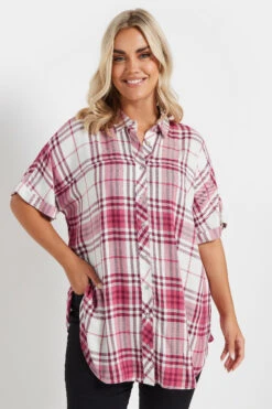 YOURS - Chemisier Rose & Blanc à Carreaux Ourlet Arrondi -Evans Boutique ae382b12 af92 4f 330671 A