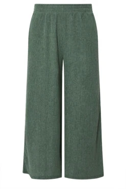 YOURS - Pantalon Wide Leg Vert Kaki Texturé à Poches -Evans Boutique aee3f801 5a53 47 304010 X