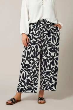 EVANS - Pantalon Wide Leg Noir & Blanc Géométrique