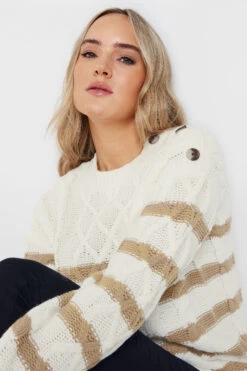 LTS Tall Ivory White Stripe Cable Knit Jumper -Evans Boutique af47bf6b 00d6 42 353892 D