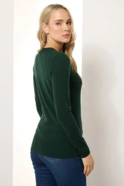 LTS Tall Dark Green Crew Neck Button Cardigan -Evans Boutique af4820df 442a 47 356041 C