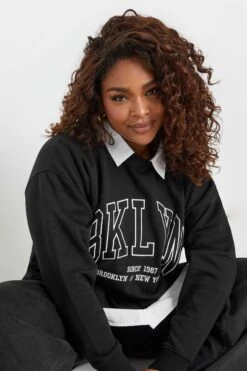 YOURS - Sweatshirt Noir 'BKLYN' 2 En 1 Manches Longues -Evans Boutique af74f333 0bd4 4e 126640 D